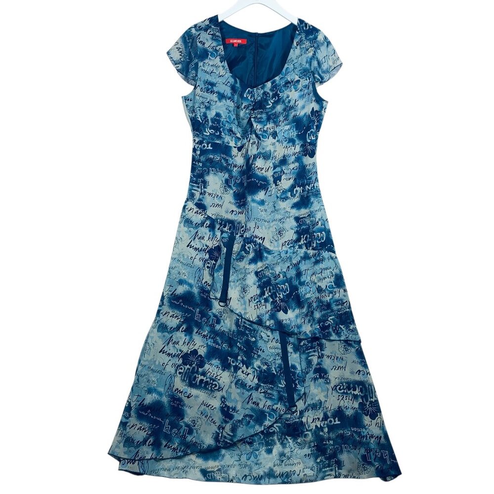 LE GRENIER   asymmetrical print  ruffle midi dress  size 11